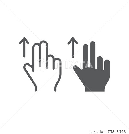 Two finger drag up line and glyph icon, gesture and hand, flick sign, vector graphics, a linear pattern on a white background. Two finger drag up line and glyph icon, gesture and hand, flick sign, vector graphics, a linear pattern on a white background. 75843568