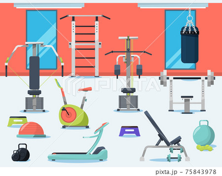 Illustration of gym interior with different sport equipment Illustration of gym interior with different sport equipment 75843978