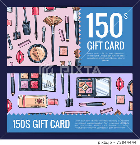 gift card vouchers for beauty products with hand drawn makeup products 75844444