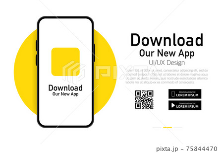 Download our app advertising banner. Phone mockup. App for mobile. UI and UX design. Vector illustration. 75844470