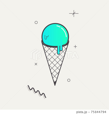 Simple minimalistic Abstract isometric flat decorative ice cream.Geometric element.Gradient Blue, mint. Illustration. Print for poster, banner, web. Memphis graphic design style. Summer season image. 75844794