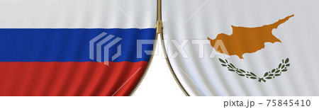 Flags of Russia and Cyprus and closing or opening zipper between them. Political negotiations or interaction conceptual 3D rendering Flags of Russia and Cyprus and closing or opening zipper between them. Political negotiations or interaction conceptual 3D rendering 75845410