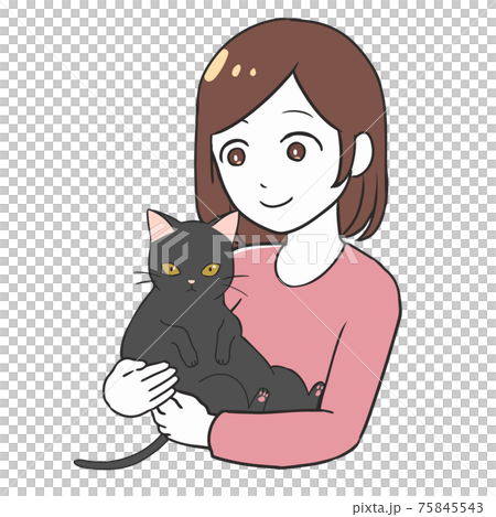 黒猫を抱っこする 女性のイラスト素材 [75845543] - PIXTA