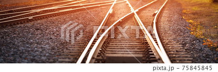 Railway track in the evening in sunset Railway track in the evening in sunset 75845845