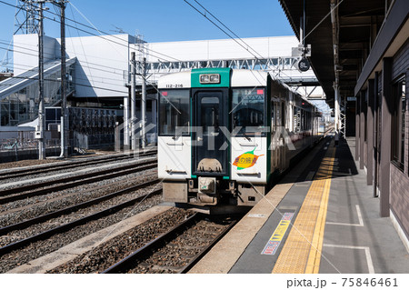 小牛田駅と陸羽東線奥の細道湯けむりラインの写真素材