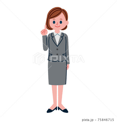 指差しをしているスーツを着た女性のイラストのイラスト素材