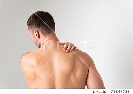 The muscles of the neck in a man on a white background are hurt pain sore muscle, ill sick isolated massage stress, human chronic. Hold red disease suffer attractive The muscles of the neck in a man on a white background are hurt pain sore muscle, ill sick isolated massage stress, human chronic. Hold red disease suffer attractive 75847558