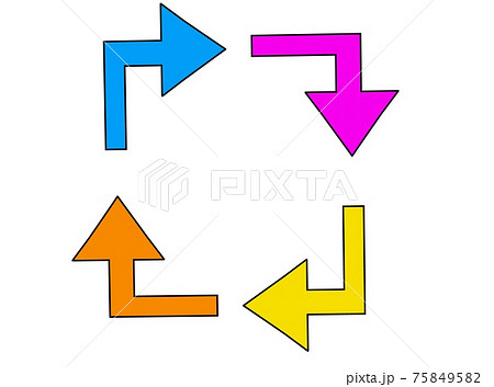 正面から見た向き合うカラフルな矢印「黒淵あり」 正面から見た向き合うカラフルな矢印「黒淵あり」 75849582