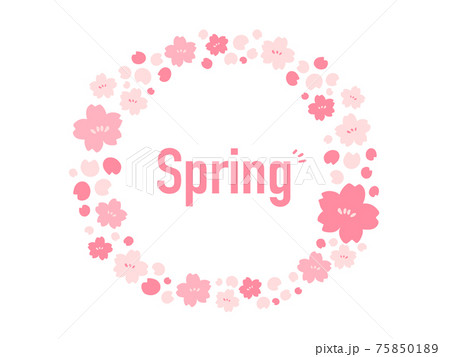 かわいい春　桜リース／手書きイラスト素材 75850189