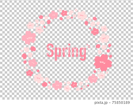 かわいい春　桜リース／手書きイラスト素材 75850189