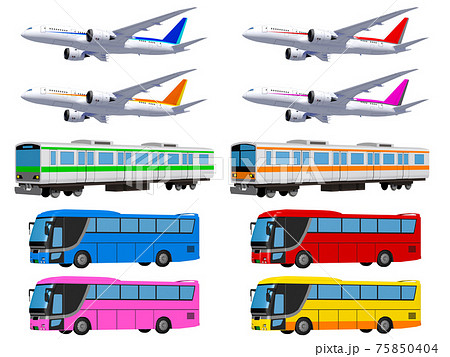 飛行機　電車　バス　セット　アイコン　イラスト 75850404