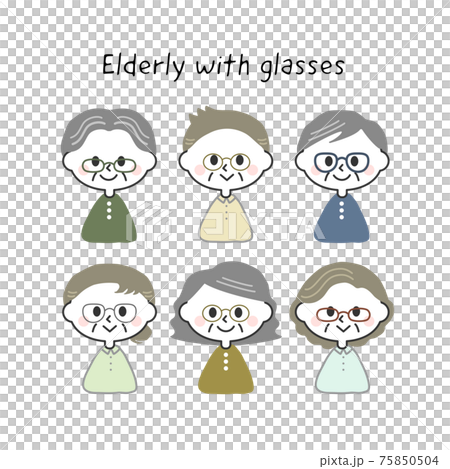 眼鏡をかけたお年寄りのイラストセットのイラスト素材