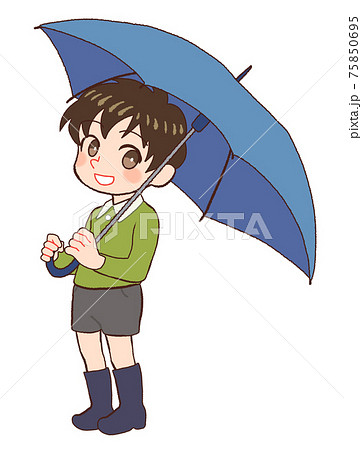 傘をさす長靴を履いた男の子のイラストのイラスト素材