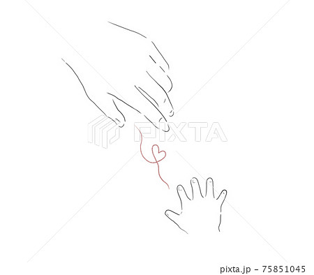大人と子どもが手を伸ばしあう親子などのシンプル線画イラストのイラスト素材