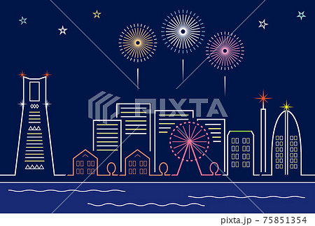 みなとみらい　夜景　花火 75851354