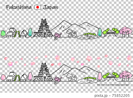 Simple line art set of Fukushima cityscape in spring Simple line art set of Fukushima cityscape in spring 75852205