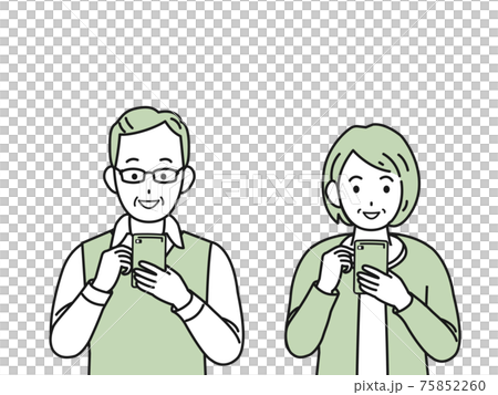 スマートフォン　操作　使う　老夫婦　シニア　高齢者　男女　電話　イラスト素材 75852260