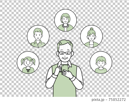 視頻通話打電話給家人的老人老年人通話對話插圖素材 75852272