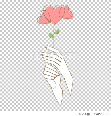 両手とハートの花のイラスト 75853198
