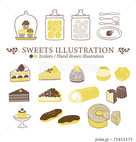 いろいろなお菓子のイラスト-1/素朴なタッチ 75853375