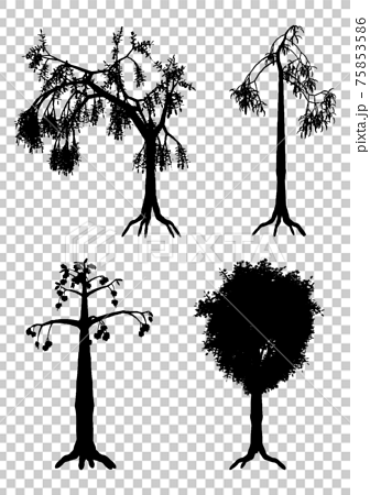 樹木 自然 シルエット 影絵 森 背景 バック 透過 ナチュラル シンプルのイラスト素材