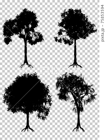 樹木 自然 シルエット 影絵 森 背景 バック 透過 ナチュラル シンプルのイラスト素材