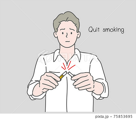 Man refusing cigarettes concept for quit smoking and health. No smoking campaign concept. Hand drawn in thin line style, vector illustrations. Man refusing cigarettes concept for quit smoking and health. No smoking campaign concept. Hand drawn in thin line style, vector illustrations. 75853695
