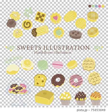 いろいろなお菓子のイラスト-4/素朴なタッチ/カラー 75853849