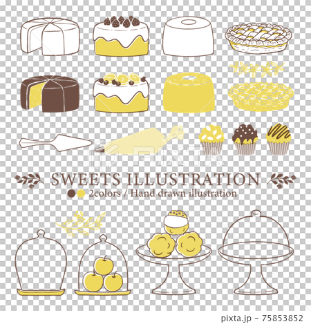 いろいろなお菓子のイラスト-5/素朴な線描き 75853852