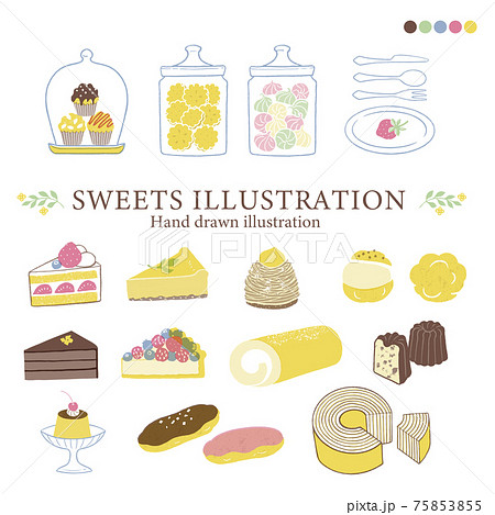 いろいろなお菓子のイラスト-2/素朴なタッチ/カラー 75853855