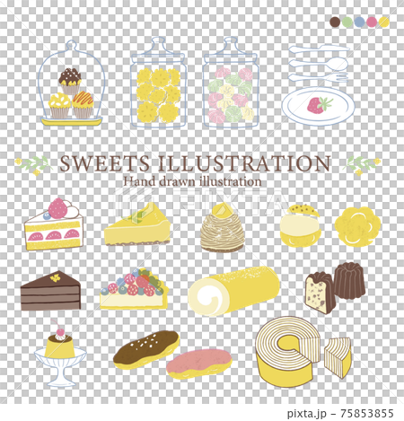 いろいろなお菓子のイラスト-2/素朴なタッチ/カラー 75853855