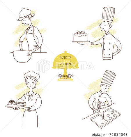 パティシエと販売員のイラスト シンプルな線描きのイラスト素材