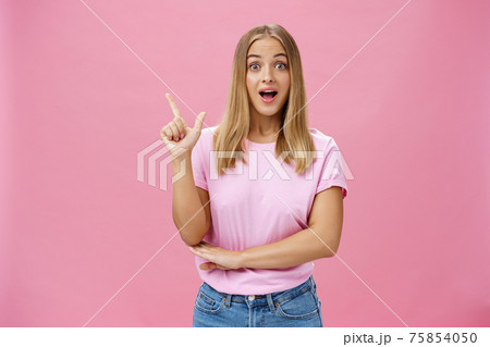 I got excellent suggestion. Charismatic and enthusiastic attractive female with tanned skin and fair hair holding index finger raised in eureka gesture open mouth, gazing excited while saying advice I got excellent suggestion. Charismatic and enthusiastic attractive female with tanned skin and fair hair holding index finger raised in eureka gesture open mouth, gazing excited while saying advice 75854050