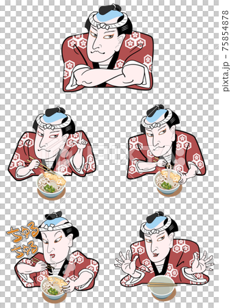 うどんを食べる赤い法被の男セット 75854878