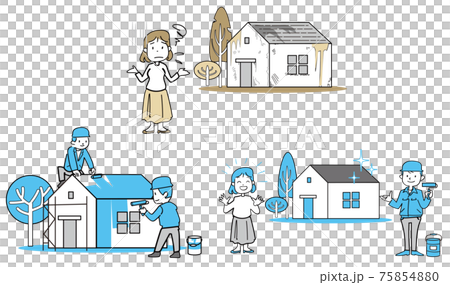 House Illustration Simple Line-A set to paint and clean a desolate house House Illustration Simple Line-A set to paint and clean a desolate house 75854880