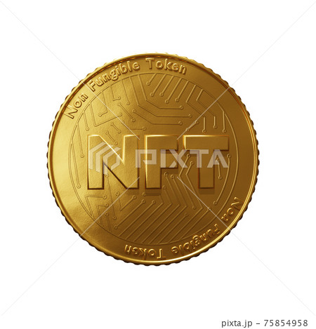Nft - non fungible token concept. 3d render - Coin with inscription NFT 75854958