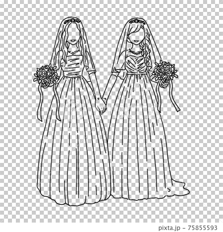 同性婚 線画イラスト 同性婚 線画イラスト 75855593