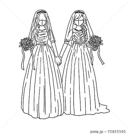 同性婚　線画イラスト　マスク 75855595