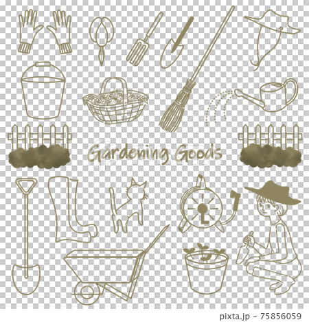 ガーデニングと農業のイラスト　道具類　線画 75856059