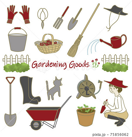 ガーデニングと農業のカラーイラスト 道具類 のイラスト素材