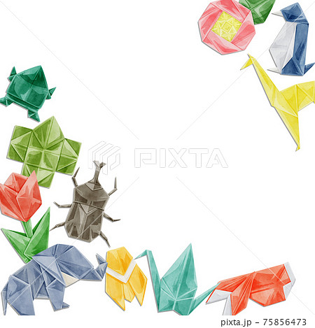 日本の折り紙フレーム手描き水彩風イラストのイラスト素材 日本の折り紙フレーム手描き水彩風イラストのイラスト素材