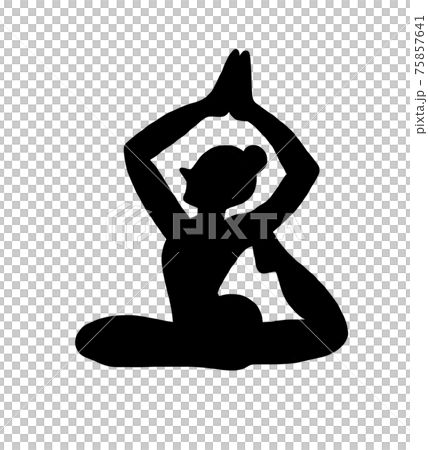 ヨガのポーズの女性のシルエットイラスト 75857641
