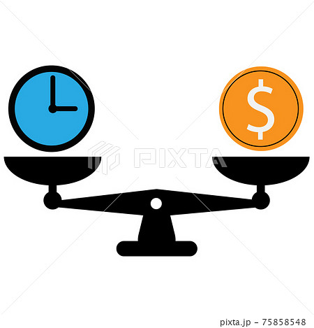 time is money on scales icon. money and time balance scale sign. flat style. weights with clock and money coin symbol. time is money on scales icon. money and time balance scale sign. flat style. weights with clock and money coin symbol. 75858548