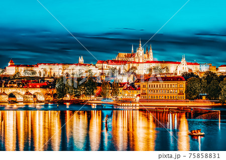 View of Prague Castle from the river Vltava.Czech Republic. View of Prague Castle from the river Vltava.Czech Republic. 75858831