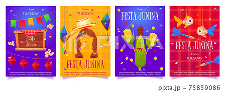 Festa Junina cartoon flyers party invitation cards Festa Junina cartoon flyers party invitation cards 75859086