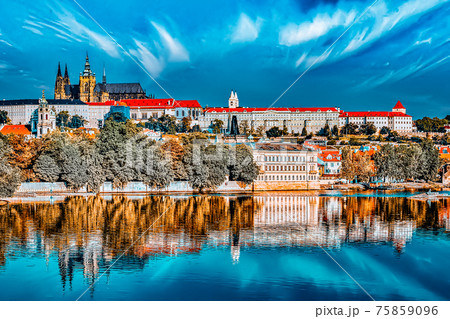 View of Prague Castle from waterfront Vltava river in Prague.Czech Republic. View of Prague Castle from waterfront Vltava river in Prague.Czech Republic. 75859096