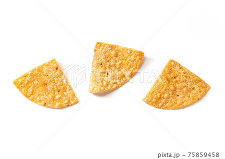Nacho chips, shot from the top on a white background Nacho chips, shot from the top on a white background 75859458