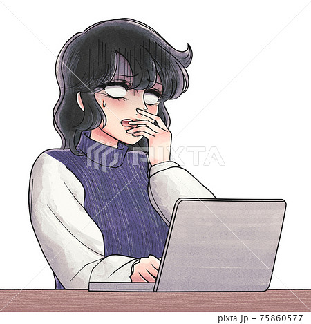 少女漫画あるある表現・パソコン作業中に青あざめて白目になった人 75860577