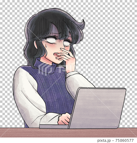 少女漫画あるある表現・パソコン作業中に青あざめて白目になった人 75860577