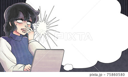 少女漫画あるある表現 パソコン作業中にビックリして白目になる人 ふきだしバナーのイラスト素材